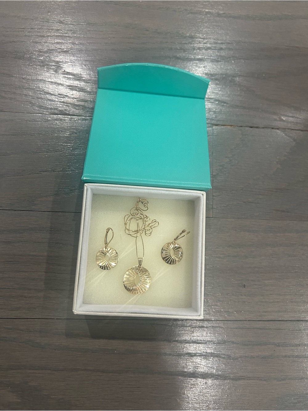 Classic Gold-Tone Sunburst Pendant Necklace and Earring Set